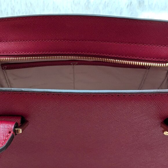 NWT Michael Kors Selma Saffiano Leather Medium Satchel (color: cherry) - Picture 8 of 9